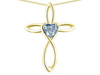 Star K 14k Gold Infinity Love Cross with Genuine Sky Blue Topaz Heart Stone Pendant Necklace