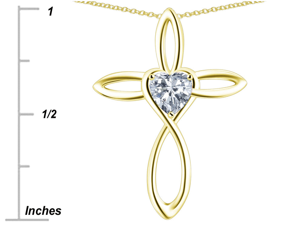 Star K 14k Gold Infinity Love Cross with Genuine Citrine Heart Stone Pendant Necklace