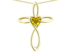 Star K 14k Gold Infinity Love Cross with Genuine Citrine Heart Stone Pendant Necklace