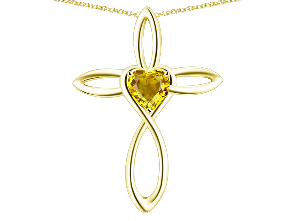 Star K 14k Gold Infinity Love Cross with Genuine Citrine Heart Stone Pendant Necklace