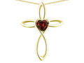 Star K 14k Gold Infinity Love Cross with Genuine Garnet Heart Stone Pendant Necklace
