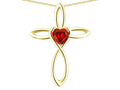 Star K 14k Gold Infinity Love Cross with Created Ruby Heart Stone Pendant Necklace