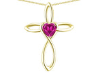 Star K 14k Gold Infinity Love Cross with Simulated Pink Tourmaline Heart Stone Pendant Necklace