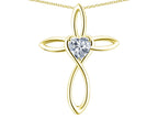 Star K 14k Gold Infinity Love Cross with Genuine White Topaz Heart Stone Pendant Necklace