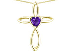 Star K 10k Gold Infinity Love Cross with Genuine Amethyst Heart Stone Pendant Necklace
