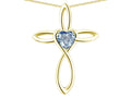 Star K 10k Gold Infinity Love Cross with Genuine Sky Blue Topaz Heart Stone Pendant Necklace