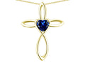 Star K 10k Gold Infinity Love Cross with Created Sapphire Heart Stone Pendant Necklace