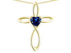 Star K 10k Gold Infinity Love Cross with Created Sapphire Heart Stone Pendant Necklace