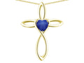 Star K 10k Gold Infinity Love Cross with Created Star Sapphire Heart Stone Pendant Necklace