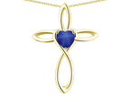 Star K 10k Gold Infinity Love Cross with Created Star Sapphire Heart Stone Pendant Necklace