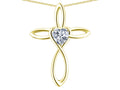Star K 10k Gold Infinity Love Cross with Genuine White Topaz Heart Stone Pendant Necklace
