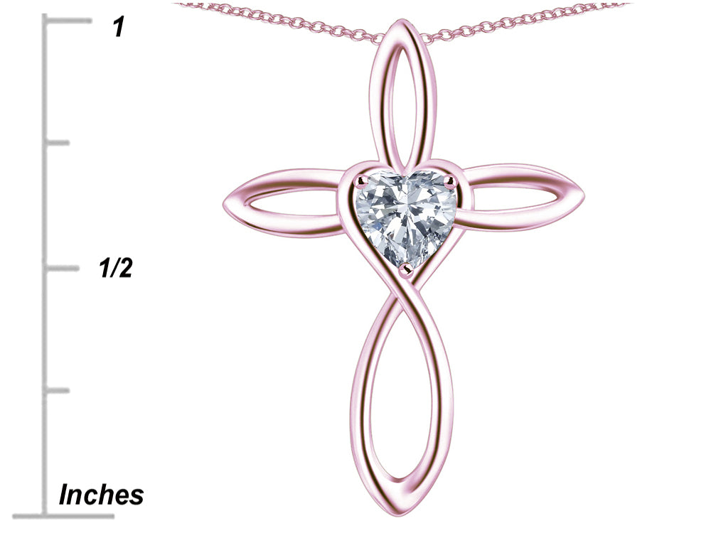 Star K 14k Gold Infinity Love Cross with Genuine Peridot Heart Stone Pendant Necklace