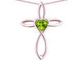 Star K 14k Gold Infinity Love Cross with Genuine Peridot Heart Stone Pendant Necklace