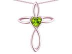 Star K 14k Gold Infinity Love Cross with Genuine Peridot Heart Stone Pendant Necklace