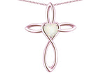 Star K 14k Gold Infinity Love Cross with Genuine Opal Heart Stone Pendant Necklace