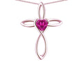 Star K 14k Gold Infinity Love Cross with Simulated Pink Tourmaline Heart Stone Pendant Necklace