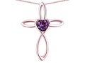 Star K 14k Gold Infinity Love Cross with Simulated Alexandrite Heart Stone Pendant Necklace