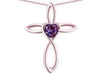 Star K 14k Gold Infinity Love Cross with Simulated Alexandrite Heart Stone Pendant Necklace