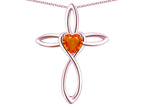 Star K 14k Gold Infinity Love Cross with Simulated Fire Opal Heart Stone Pendant Necklace