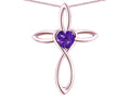 Star K 10k Gold Infinity Love Cross with Genuine Amethyst Heart Stone Pendant Necklace