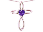 Star K 10k Gold Infinity Love Cross with Genuine Amethyst Heart Stone Pendant Necklace