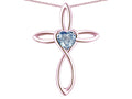 Star K 10k Gold Infinity Love Cross with Genuine Sky Blue Topaz Heart Stone Pendant Necklace