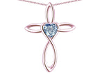 Star K 10k Gold Infinity Love Cross with Genuine Sky Blue Topaz Heart Stone Pendant Necklace