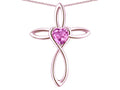 Star K 10k Gold Infinity Love Cross with Created Pink Sapphire Heart Stone Pendant Necklace