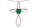 Star K 10k Gold Infinity Love Cross with Simulated Emerald Heart Stone Pendant Necklace