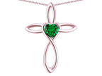 Star K 10k Gold Infinity Love Cross with Simulated Emerald Heart Stone Pendant Necklace