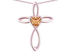 Star K 10k Gold Infinity Love Cross with Simulated Imperial Yellow Topaz Heart Stone Pendant Necklace