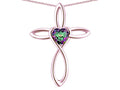 Star K 10k Gold Infinity Love Cross with Rainbow Mystic Topaz Heart Stone Pendant Necklace
