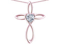 Star K 10k Gold Infinity Love Cross with Genuine White Topaz Heart Stone Pendant Necklace