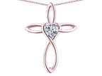 Star K 10k Gold Infinity Love Cross with Genuine White Topaz Heart Stone Pendant Necklace