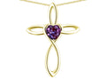 Star K 14k Gold Infinity Love Cross with Simulated Alexandrite Heart Stone Pendant Necklace