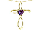 Star K 14k Gold Infinity Love Cross with Simulated Alexandrite Heart Stone Pendant Necklace