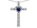 Star K 14k Gold Two Tone Love Cross with Created Sapphire Heart Stone Pendant Necklace