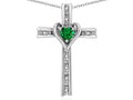 Star K 14k Gold Two Tone Love Cross with Simulated Emerald Heart Stone Pendant Necklace