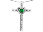 Star K 14k Gold Two Tone Love Cross with Simulated Emerald Heart Stone Pendant Necklace