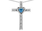 Star K 10k Gold Two Tone Love Cross with Genuine Blue Topaz Heart Stone Pendant Necklace