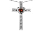 Star K 10k Gold Two Tone Love Cross with Genuine Garnet Heart Stone Pendant Necklace