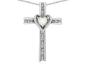 Star K 10k Gold Two Tone Love Cross with Genuine Opal Heart Stone Pendant Necklace