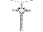 Star K 10k Gold Two Tone Love Cross with Genuine Opal Heart Stone Pendant Necklace