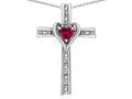 Star K 10k Gold Two Tone Love Cross with Created Ruby Heart Stone Pendant Necklace