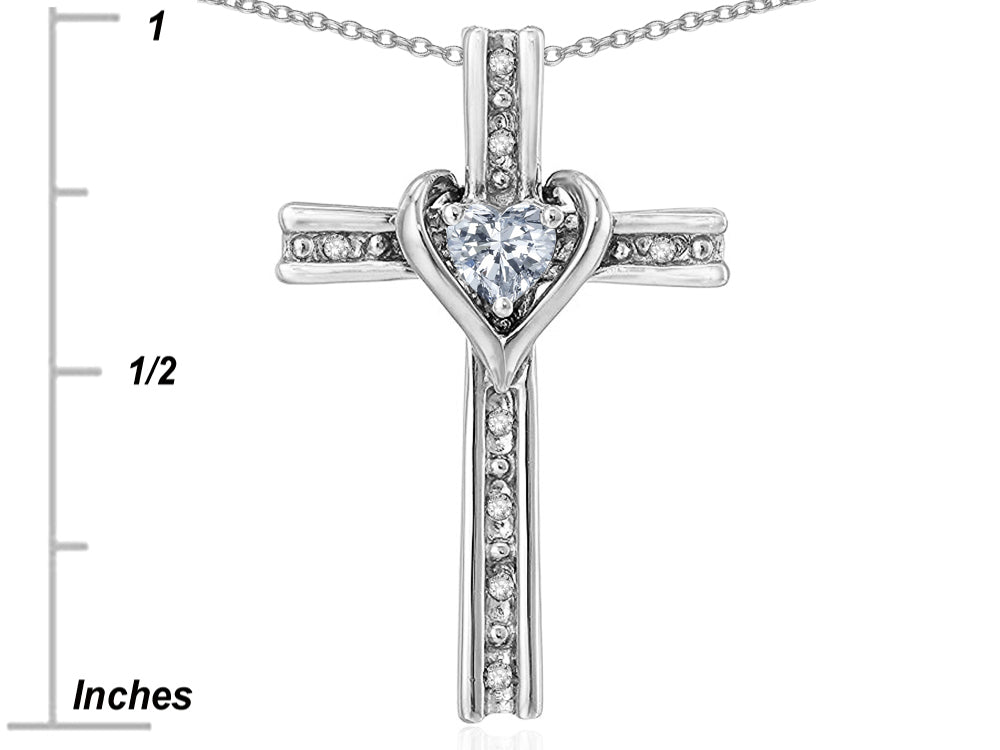 Star K 10k Gold Two Tone Love Cross with Created Pink Sapphire Heart Stone Pendant Necklace