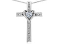 Star K 10k Gold Two Tone Love Cross with Genuine White Topaz Heart Stone Pendant Necklace
