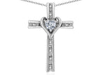 Star K 10k Gold Two Tone Love Cross with Genuine White Topaz Heart Stone Pendant Necklace