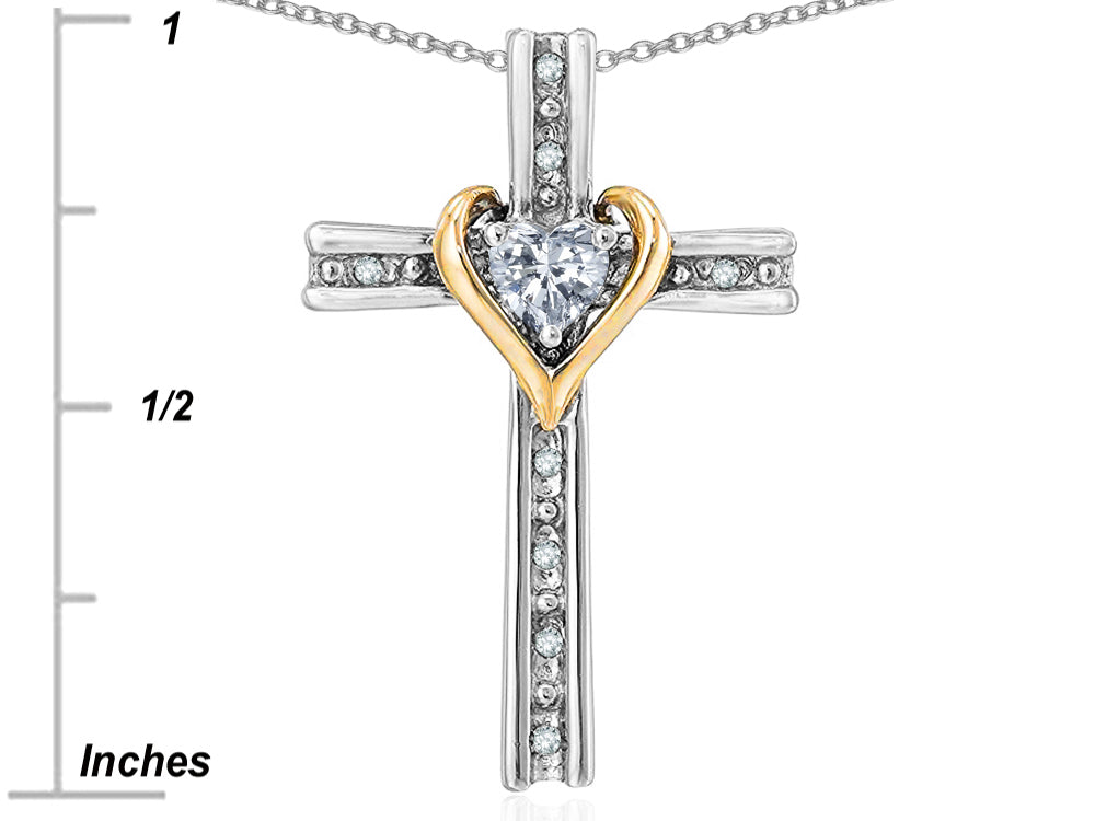 Star K 14k Yellow Gold Two Tone Love Cross with Genuine Amethyst Heart Stone Pendant Necklace 16 x 25mm