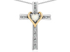 Star K 14k Yellow Gold Two Tone Love Cross with Genuine Opal Heart Stone Pendant Necklace 16 x 25mm