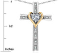 Star K 10k Yellow Gold Two Tone Love Cross with Genuine Garnet Heart Stone Pendant Necklace 16 x 25mm